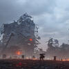 destroyed city 18, ruins and gundams, generative, procedural, deep learning, ai